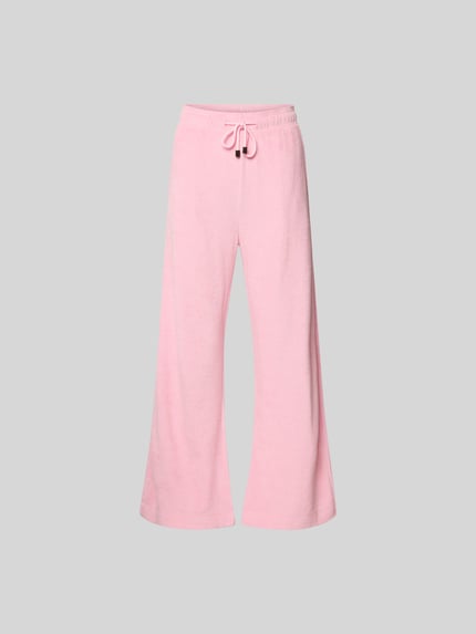 Produktfoto, Culotte met elastische band van Juvia, roze, katoenmix, flared fit, badstoflook, tunnelkoord, binnenbeenlengte 39 cm, bandwijdte 70 cm