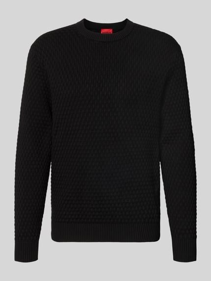 Produktfoto, czarny sweter z bawełny o kroju regular fit, model 'Sylas' od HUGO, strukturalna faktura, Herren Pullover von HUGO