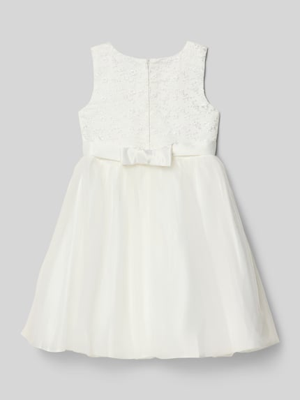 Productfoto, wit A-lijn Kinder Kleid met Stitchings en Perlen van Happy Girls, tule, ronde hals, rugrits, lengte 74 cm, maat 134.