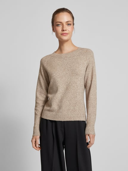 VERO MODA Regular Fit Strickpullover mit Crew Neck Modell 'DOFFY' Beige Melange 4