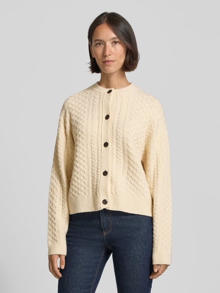 Jake*s Casual Regular fit gebreid jack in tricotlook met wol Ecru - 4