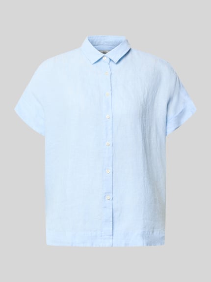 Produktfoto, lichtblauwe linnen blouse met knoopsluiting en overhemdkraag, regular fit model 'DOLLY' van 0039 Italy, zuiver linnen, dames