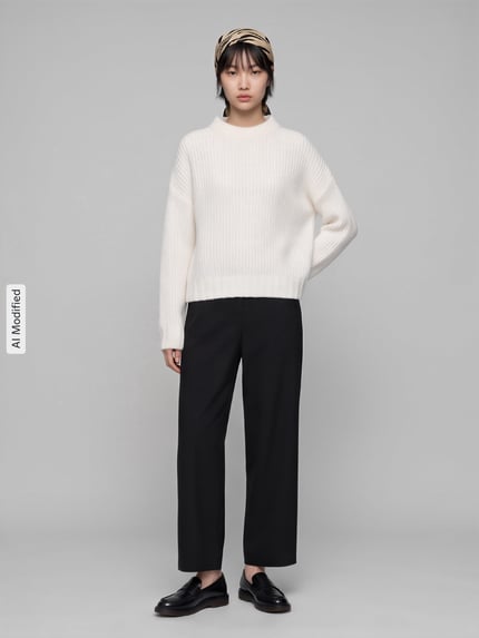 HUGO Oversized Pullover aus Woll-Mix aus Alpaka-Anteil Modell 'Sloossy' Offwhite 1