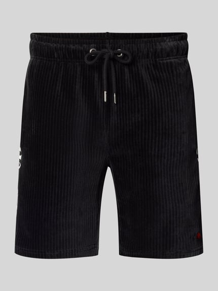 Produktfoto, Shorts aus Cord Modell 'TOMATRO' von Ellesse, czarny, mieszanka bawełny z dodatkiem streczu, elastyczny pas z tunelem, krój regular fit, szerokość w rozmiarze M: 42 cm, długość wewnętrzna nogawki: 21 cm