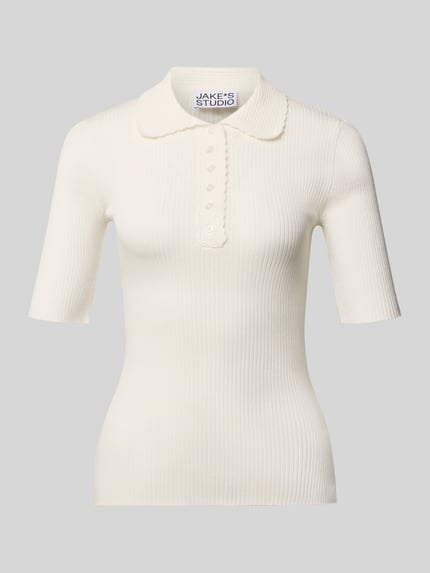 Productfoto, Strickshirt mit 1/2-Arm und Polokragen van JAKE*S STUDIO WOMAN, fijngebreide lyocell-mix, aansluitende fit, ribstructuur.