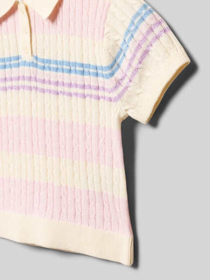 Produktfoto, Regular Fit Strick-Shirt aus Baumwoll-Mix von s.Oliver RED LABEL, all-over motief, gestreept, kabelpatroon, katoenmix, tricotlook, korte mouw, hooggesloten, geribd, pastelkleuren