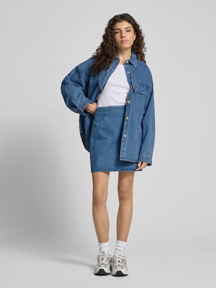EDITED Jeansrok met bandplooien, model 'Josie' Jeansblauw - 1