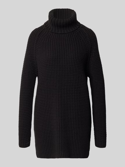 Produktfoto, Regular Fit Rollkragenpullover aus Baumwoll-Mix von Marc O'Polo Denim in Schwarz, grob gestrickt, unifarbene Longline-Form