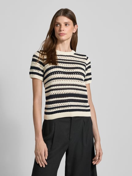 Jake*s Casual Gebreid shirt met ajourpatroon Ecru - 4