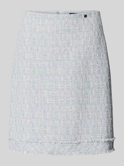 Produktfoto, Straight Fit Minirock in Bouclé-Optik von Marc Cain aus Baumwoll-Mix mit Logo-Detail, Reißverschluss, Bundweite 36 cm, Gesamtlänge 50 cm