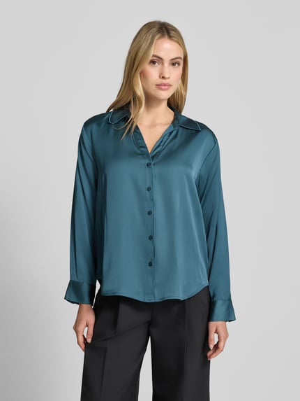 COMMA regular fit blouse van viscosemix met v-hals Petrol - 4