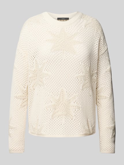Oui Strickpullover mit geripptem Rundhalsausschnitt Offwhite 2