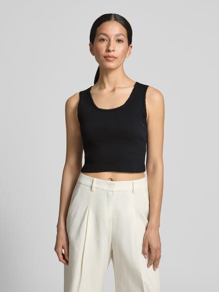 DRYKORN slim fit top met sierrand model 'Tiora' Zwart - 4