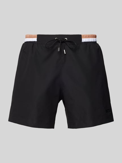 BOSS Relaxed Fit Badeshorts mit Label-Print Modell 'Atoll' Black 1