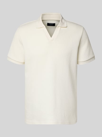Produktfoto, Regular Fit Strick-Poloshirt mit V-Ausschnitt von MCNEAL, cremefarben, feine Struktur, Baumwoll-Mix mit Stretch-Anteil, Herren