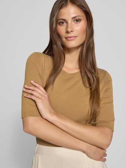 Luisa Cerano Bluzka z dzianiny z mieszanki wiskozy z okrągłym dekoltem Camel 3