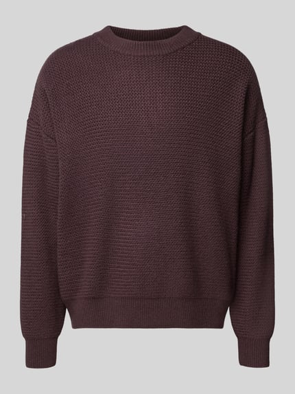 BLKVIS Strickpullover mit gerippten Abschlüssen Modell 'Script' Pflaume 2