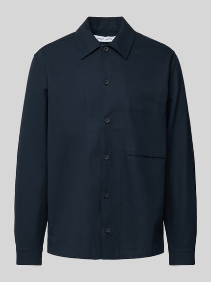 Samsøe Samsøe Regular fit overhemdjack met borstzak, model 'SADAMON' Donkerblauw - 2