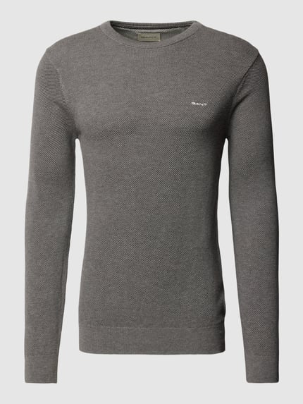 GANT Strickpullover mit Label-Stitching Dunkelgrau Melange 2