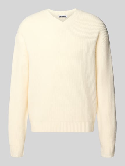 REVIEW Regular Fit Pullover mit V-Ausschnitt Modell 'SOUFFLE V KNIT' Ecru 1