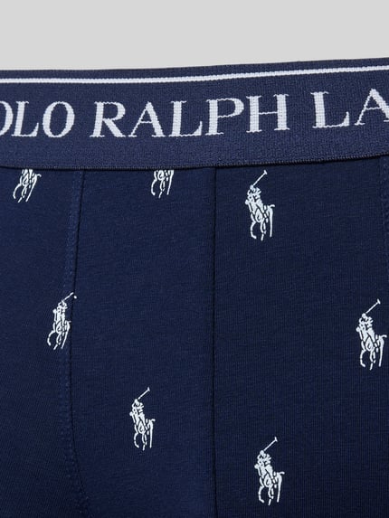 Produktfoto, granatowe obcisłe bokserki z nadrukiem i białą gumką Pant & Trunk aus Baumwoll-Mix Modell 'CLSSIC TRUNK-3 PACK' von Polo Ralph Lauren Underwear