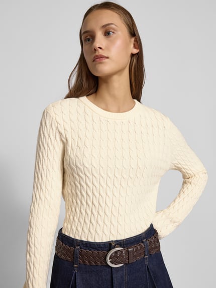 PIECES Sweter z dzianiny o kroju regular fit z mieszanki wiskozy model ‘FIA’ Piaskowy 3