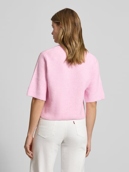 PIECES Boxy Fit T-Shirt aus Rippstrick mit Woll-Anteil Modell 'SILLY' Hellrosa Melange 5