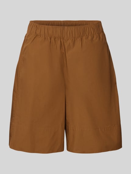 Produktfoto, Straight Fit Shorts mit elastischem Bund von Rich & Royal aus Reine Baumwolle in Braun, Knielänge, glatte Struktur, Größe S: Bundweite 35 cm, Innenbeinlänge 24 cm.