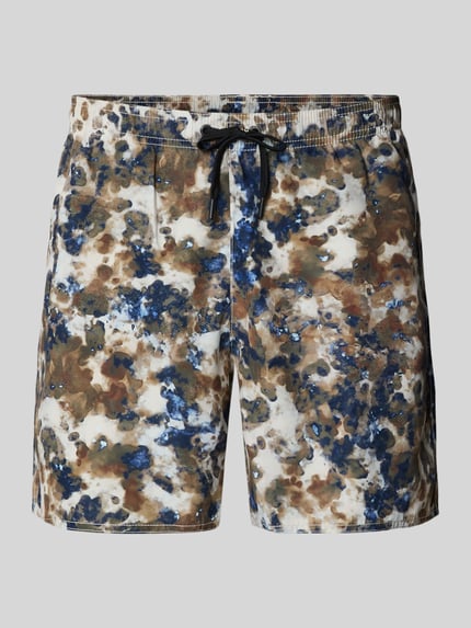 Produktfoto, Shorts im Allover-Look mit elastischem Bund von ARMANI EXCHANGE, Regular Fit in Braun, Blau und Weiß mit Tunnelzug, strukturierte Oberfläche