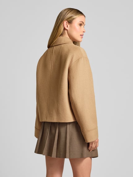 Jake*s Collection Relaxed fit jack met wol en platte kraag Camel - 5