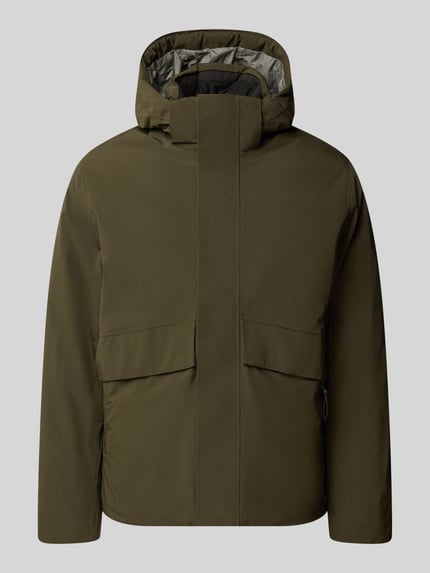 Produktfoto, Jacke mit Kapuze und Pattentaschen Modell 'LAMOON' von JACK & JONES, olivgrün, verdeckter Reißverschluss, glatte Oberfläche, Regular Fit