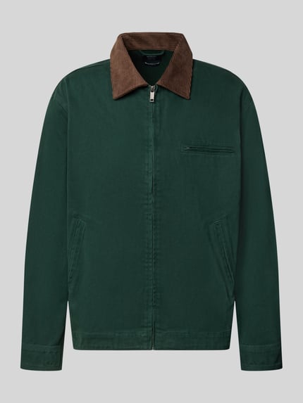 Produktfoto, Regular Fit Jacke aus reiner Baumwolle von MCNEAL in Dunkelgrün mit Cord-Umlegekragen, Reißverschluss, Brust- und Eingrifftaschen