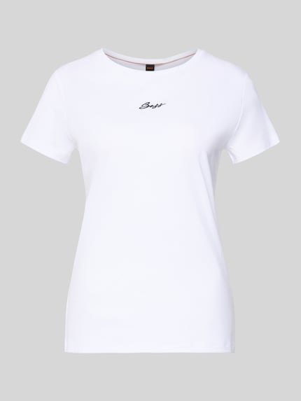 Productfoto, Regular Fit T-Shirt aus reiner Baumwolle Modell 'C_ELOVE_EMBRO' van BOSS Orange, wit, uni-look, label stitching, ronde hals, korte mouw, jerseystof, dames T-shirt