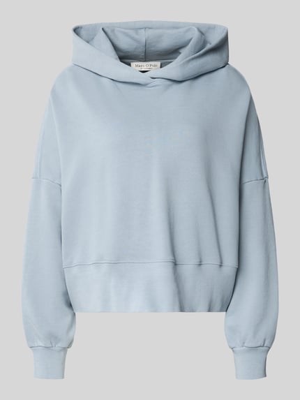 Produktfoto, Relaxed Fit Hoodie aus reiner Baumwolle von Marc O'Polo in Hellblau, unifarben, Sweatstruktur, Kapuze, gerippte Abschlüsse, Label Print.
