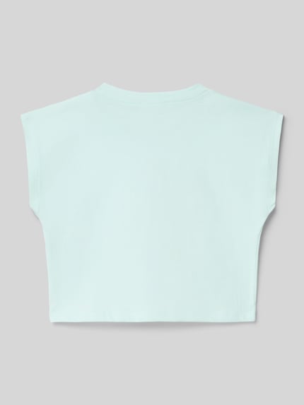 Produktfoto, T-shirt uit puur katoen van BILLIEBLUSH, recht model, ronde hals, verkort design, ruglengte maat 116: 35 cm, effen lichtblauw