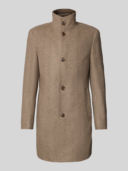 BOSS Slim Fit Wollmantel mit Fischgrätenmuster Modell 'HYDE' Taupe 2