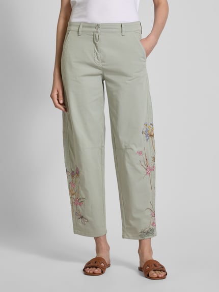 CAMBIO Spodnie o kroju tapered fit z wyhaftowanym motywem model ‘EVE’ Khaki 4
