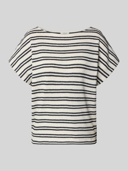 Produktfoto, T-Shirt aus Viskose-Mix Modell 'Sostal' von OPUS, cremefarben mit schwarzen Querstreifen, Relaxed Fit, Rundhalsausschnitt, feine Textur