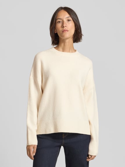 VERO MODA Sweter o kroju relaxed fit z domieszką wełny model 'BOOM' Écru 4