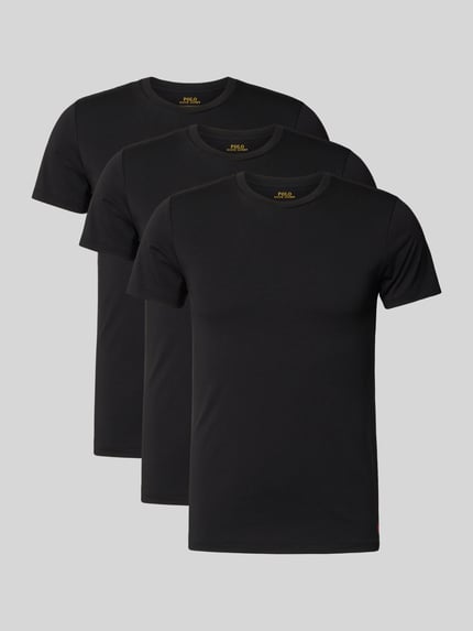 Produktfoto, T-shirt mit Logo-Stitching im 2er-Pack von Polo Ralph Lauren, mieszanka bawełny, prosty krój, czarny, okrągły dekolt