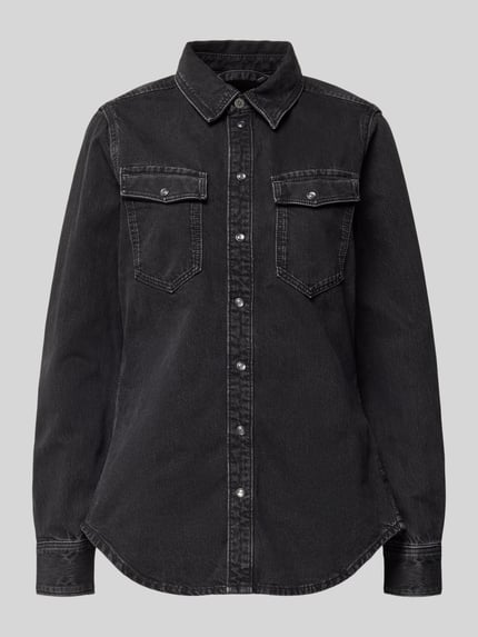 Produktfoto, Slim Fit Jeansblouse met borstzakken van G-star, puur katoen, overhemdkraag, knoopsluiting, zwart, damesmode.