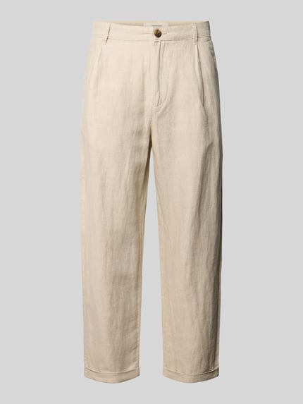 Produktfoto, Relaxed Fit Stoffhose aus Leinen-Baumwoll-Mix Modell 'RON' von SELECTED HOMME, melanż, zakładka w pasie, splot twill