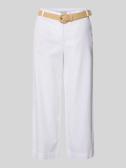 Produktfoto, Culotte aus Leinen-Mix mit Gürtel von Christian Berg Woman in Weiß, Wide-Leg-Fit, Leinen-Baumwoll-Anteil, Eingrifftaschen, Bundweite 39 cm, Innenbeinlänge 60 cm