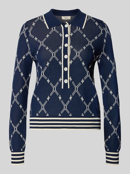 SUNCOO PARIS Gebreide pullover van viscosemix met polokraag Marineblauw - 2