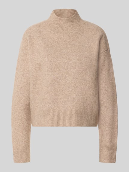 Produktfoto, Turtleneck-Pullover mit Woll-Anteil und Rundhalsausschnitt von Neo Noir in Beige, gerader Schnitt, gerippte Abschlüsse, Modell Paulina