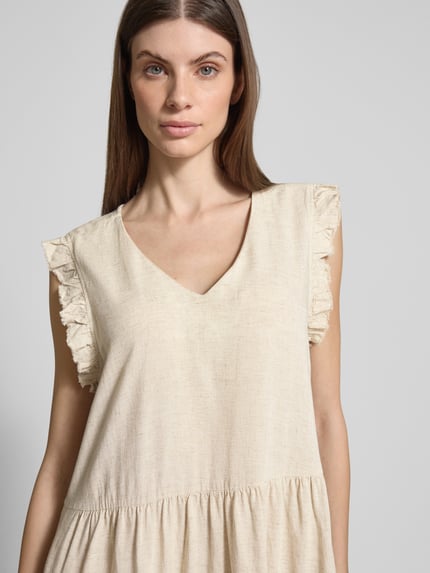 Smith and Soul Knielange jurk van een mix van viscose en linnen met V-hals Offwhite gemêleerd - 3