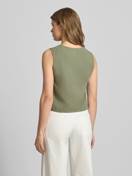 PIECES Kamizelka w kroju regular fit z mieszanki wiskozy i lnu model 'VINSTY' Ciemnozielony 5