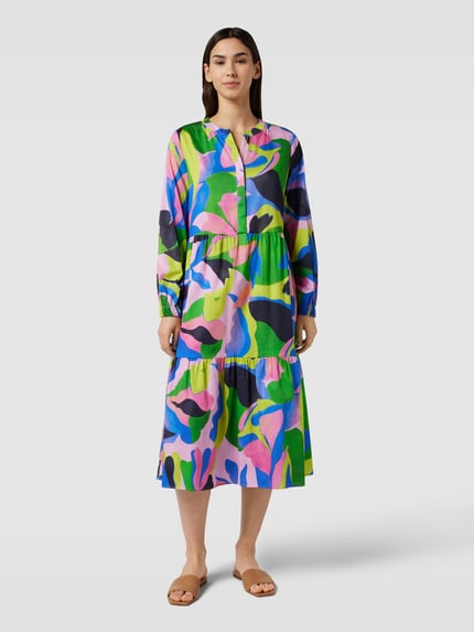 Smith and Soul Midi-jurk met all-over motief, model 'Open Constructed Volant' Groen - 4