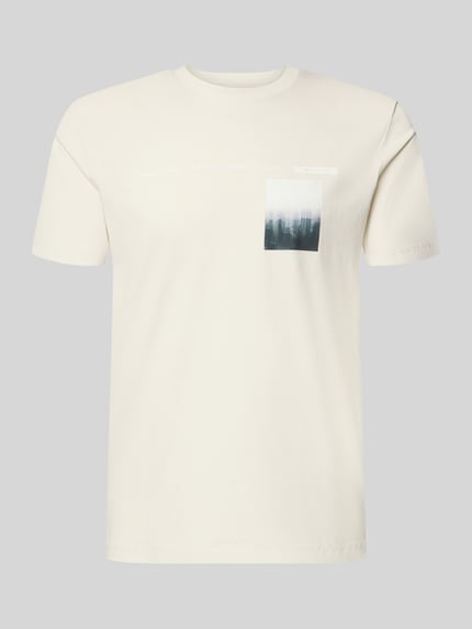 Produktfoto, Regular Fit T-Shirt aus reiner Baumwolle von Tom Tailor Denim, Optik: Unifarben, Foto-Print, Schriftzug, Rundhals, Kurzarm