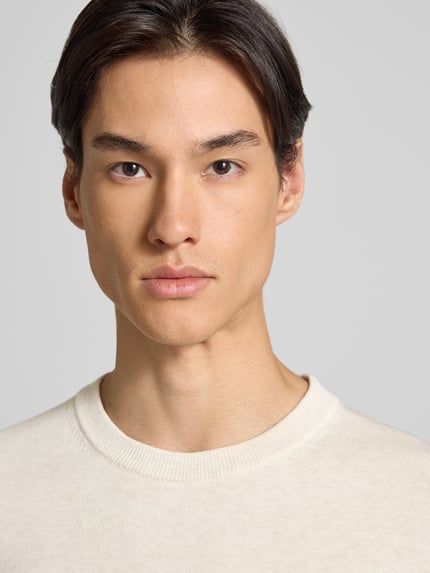 Tom Tailor Regular Fit Strickpullover aus reiner Baumwolle Beige 3